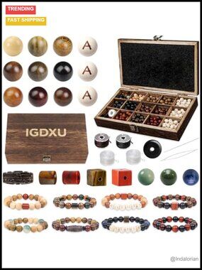 DIY Wooden Bead Bracelet Making Kit - 370 Pcs Natural Jewelry Set